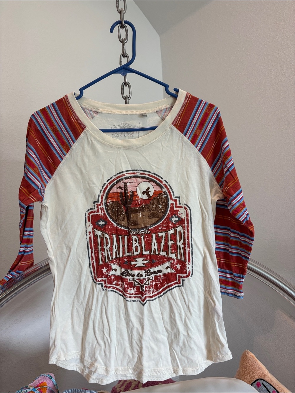 Trailblazer Raglan Long Sleeve Tee - Cream with Red Stripe Sleeves